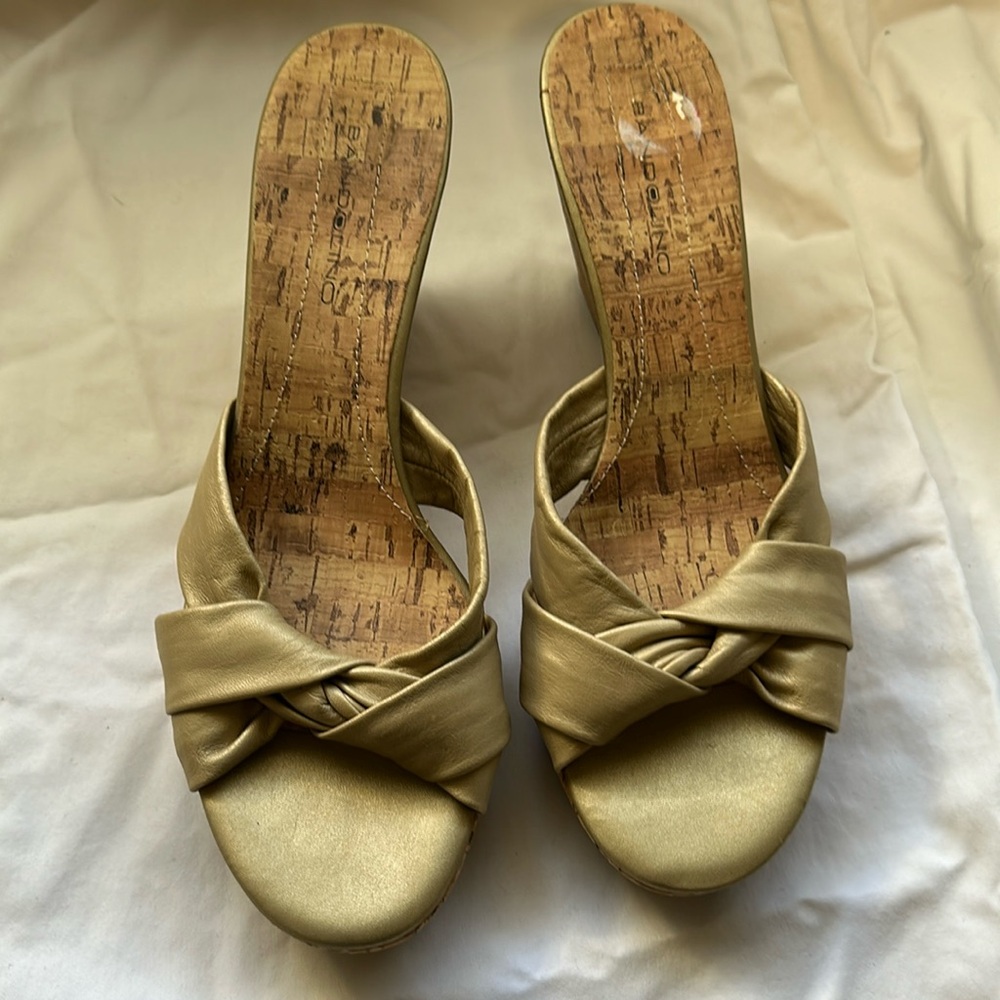 Women wedge sandals, size 10, color is between gold and cream